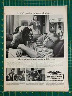 1956 Vintage Savings And Loan Foundation Peace Of Mind Man Sleeping Print Ad H1