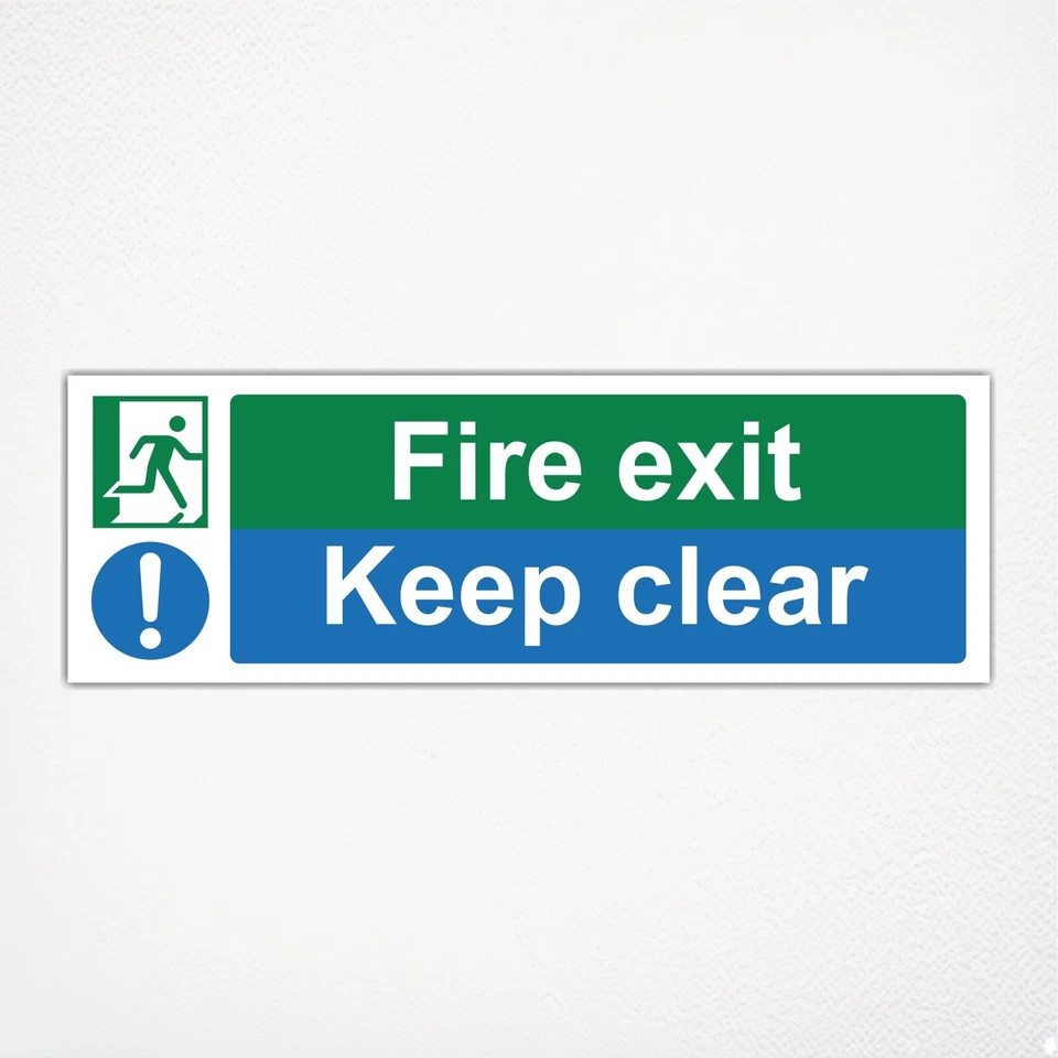 SEZ DESIGN Fire Exit Keep Clear Vinyl Aufkleber Schild 100mm x 300mm Notausgang Wandschilder