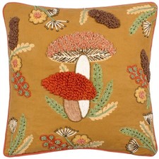 Wylder Mushroom Embroidered 100% Cotton Piped Edge Cushion Cover Autumn Gold