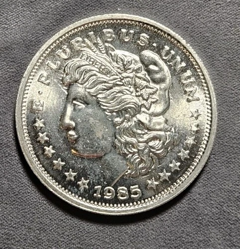 1985 Vintage MORGAN Design 1 oz 0.999 Fine Silver Trade Unit Round
