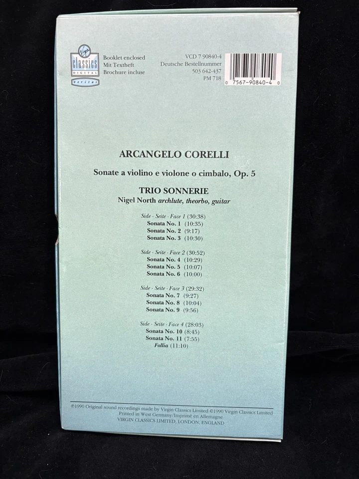 CORELLI Violin Sonatas Op. 5 - MONICA HUGGETT - VIRGIN BOXSET 2 CASSETTE TAPES - Image 2 of 4