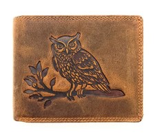 Lemasi Premium Hunterleder Portemonnaie EULE RFID Blocker 16 Fächer Unisex braun