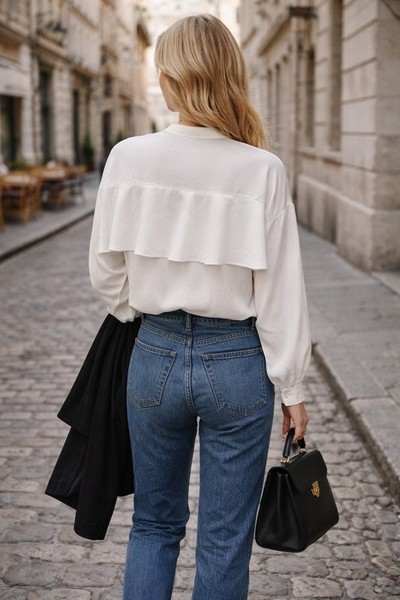 Women COS Shirt Ivory Viscose L-XL