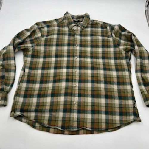 Eddie Bauer Mens XL Green Plaid Flannel Button Down Shirt Long Sleeve Cotton
