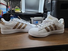 NEW ADIDAS WOMENS GRAND COURT SNEAKER WHITE Leopard Sneakers