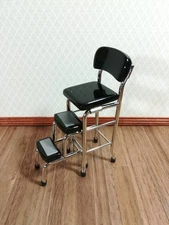 Dollhouse Retro Step Stool Tall Chair 1950s Style Black 1:12 Scale Miniature