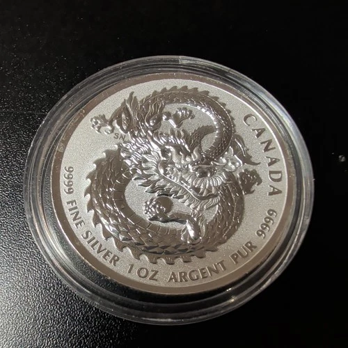 🍁 0.9999 BU 1 OZ 2019 CANADIAN LUCKY DRAGON HIGH RELIEF SILVER COIN IN CAPSULE