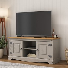 Corona TV Stand Flat Screen Grey Media Unit 2 Door 1 Shelf Wax Mexican Pine