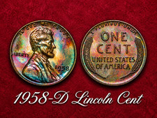 1958-d Lincoln Wheat Cent Gem Brilliant Unc. Beautifully Rainbow Toned Id41619