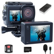 Apexcam Doppia Screen Action Cam 4K60FPS 8X Zoom EIS 48MP Con 64GB Scheda Ultra 