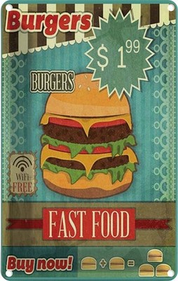 Blechschild 18x12 cm fast food Burgers buy now wifi Amerika USA American Diner D