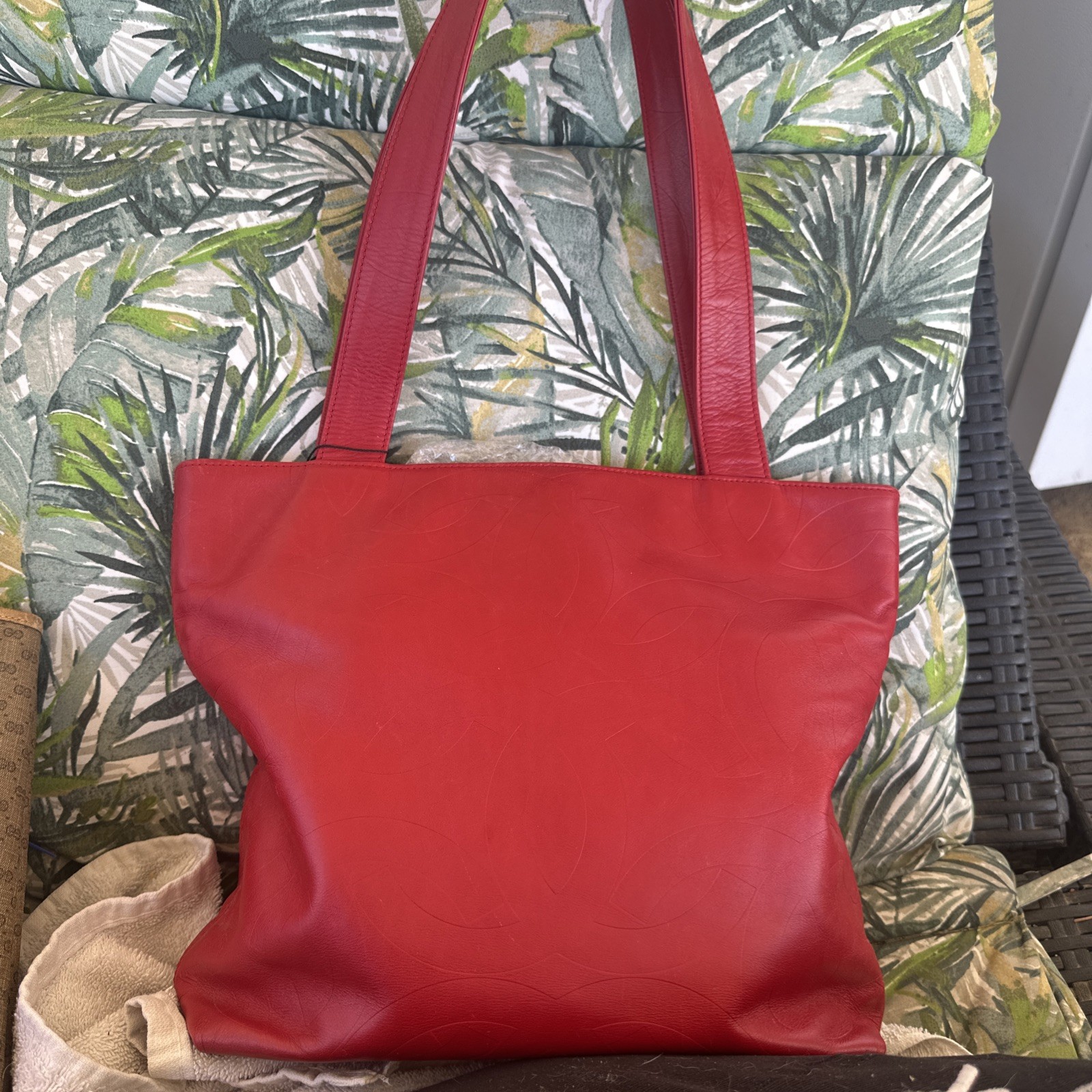 CHANEL Lamb Skin Shoulder Bag Red Gold CC Auth bs22631-image