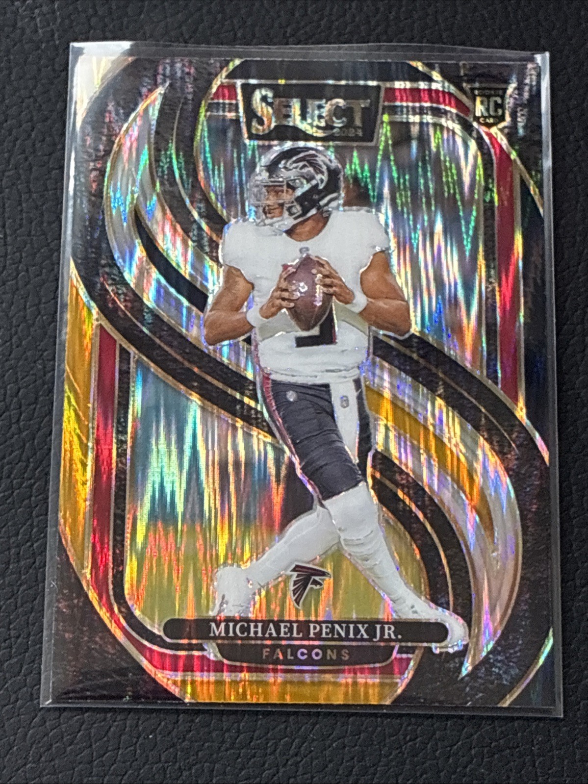 Michael Penix Jr 2024 Panini Select Premier Level Black & Gold Prizm Shock RC