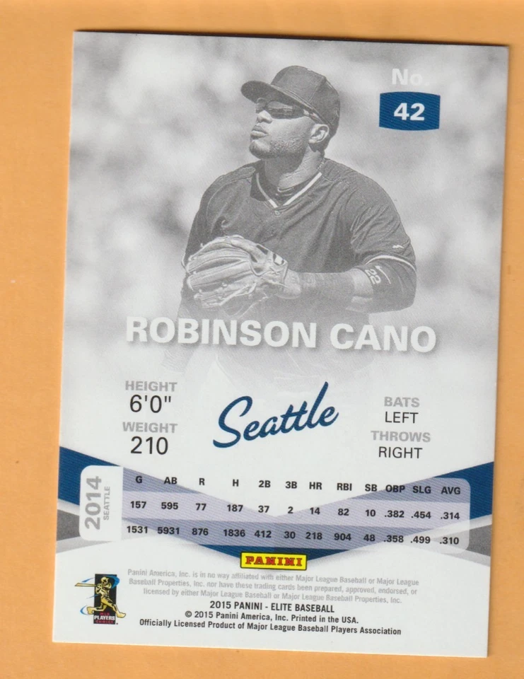 Robinson Cano Seattle Mariners 2015 Elite #42 - Image 2 of 2
