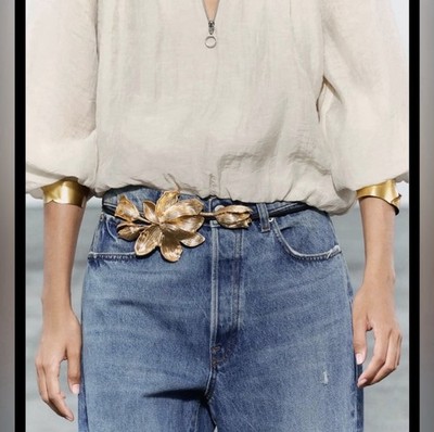 ZARA Oversized Belt Gold Floral Metal Buckle Statement Waist  display picture 3