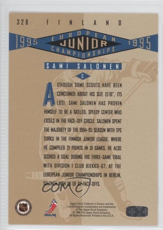 1995 Collector's Choice European Junior Championships Player's Club Sami Salonen - Image 2 of 2