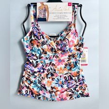 Anne Cole Women's Floral Tankini Top Navy White Size XS