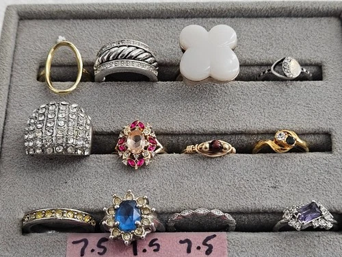 Vintage Estate Costume Jewelry Ring Lot Mixed Materials And Styles
