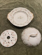 Theodore Haviland Limoges Butter Tub With Insert And Lid Pink Flower