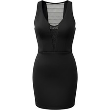 Windsor Black Mesh Inset Sleeveless Mini Dress V-Neck Size L