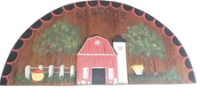 Hand Painted Folk Art Wood Above Door Welcome Sign w Barn, 21", Farmhouse Rustic