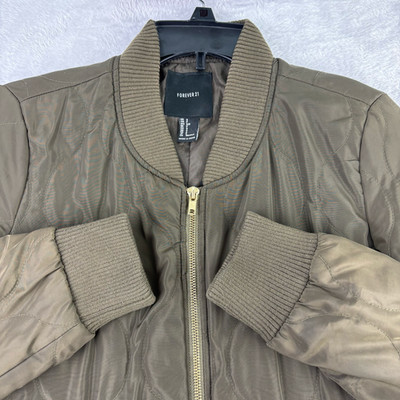Forever 21 Bomber Jacket Y2K Women's Small Sexy Retro Brown Satin Quilted Coat 