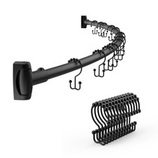 42-72 Inches Adjustable Arched Curved Shower Curtain Rod with 12 Pcs Shower C...