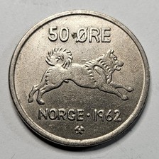 1962 Norway 50 Ore - Elkhound - Copper Nickel Coin - Norwegian - World - Europe