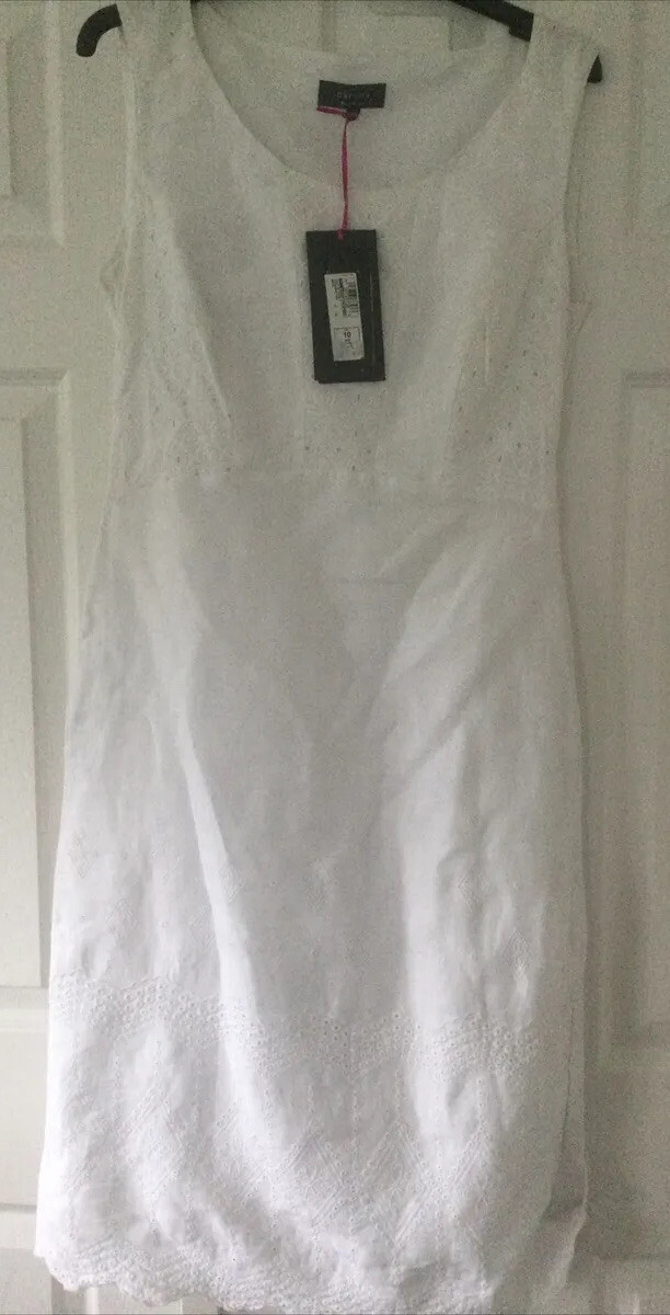 Per Una White Embroidered Detail Linen Dress Size 10 New With Tags | eBay UK