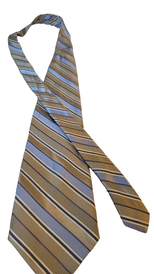 Corbata para el cuello Paul Dione hecha a mano 100 % seda para hombre hecha en China marrón azul a rayas Foto 2 de 4