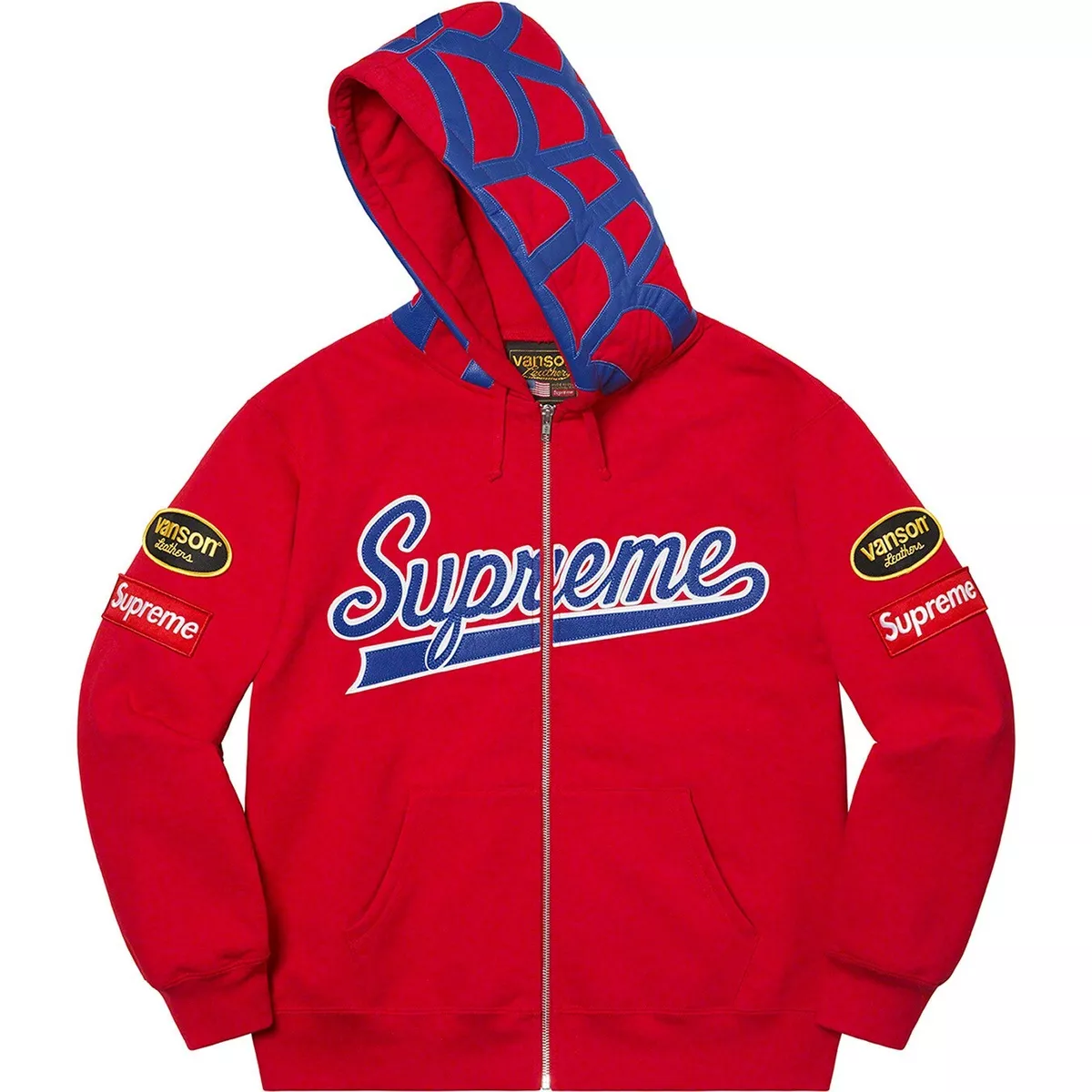 Supreme Vanson Leather Spider Web Zip Up Hoodie Large (Item on Hand) SS21
