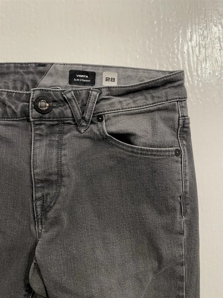 Volcom 28 x 30 Vorta Slim Straight Gray Flex Denim Jeans A19316R6 - Image 3 of 4