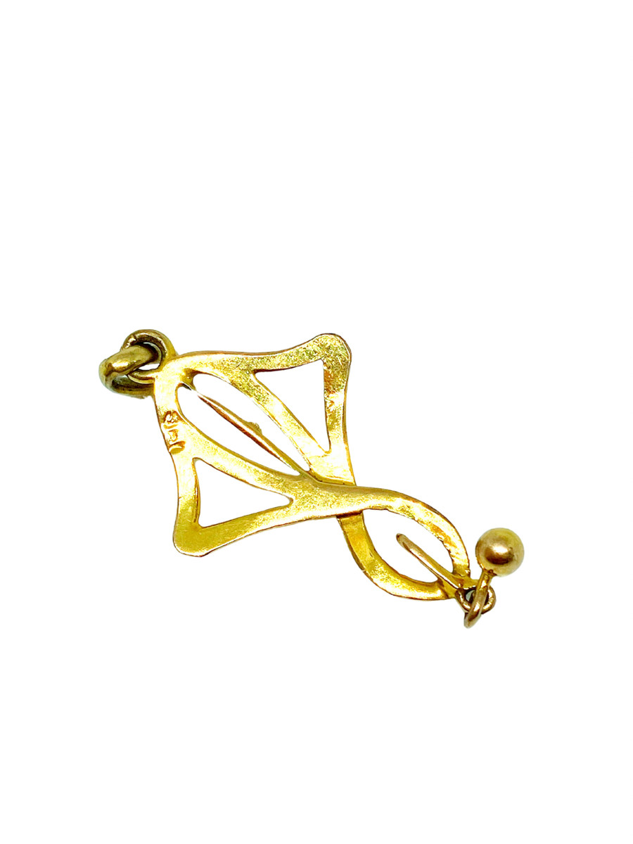 14KYG Seed Pearl Art Nouveau Pendant View 3