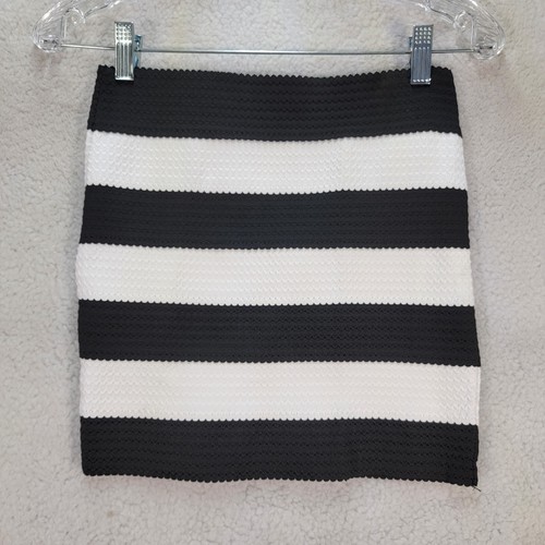 Black Striped Textured Pull On Stretch Bandage Micro Mini Women Skirt Size M