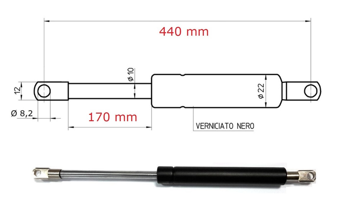 2x (COPPIA) Pistone Molla Gas per Meccanismo SOLLEVAMENTO Letto Contenitore - Interasse 415 mm