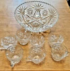 Vintage Anchor Hocking Early American Piece Punch Bowl 7 unmatched cups