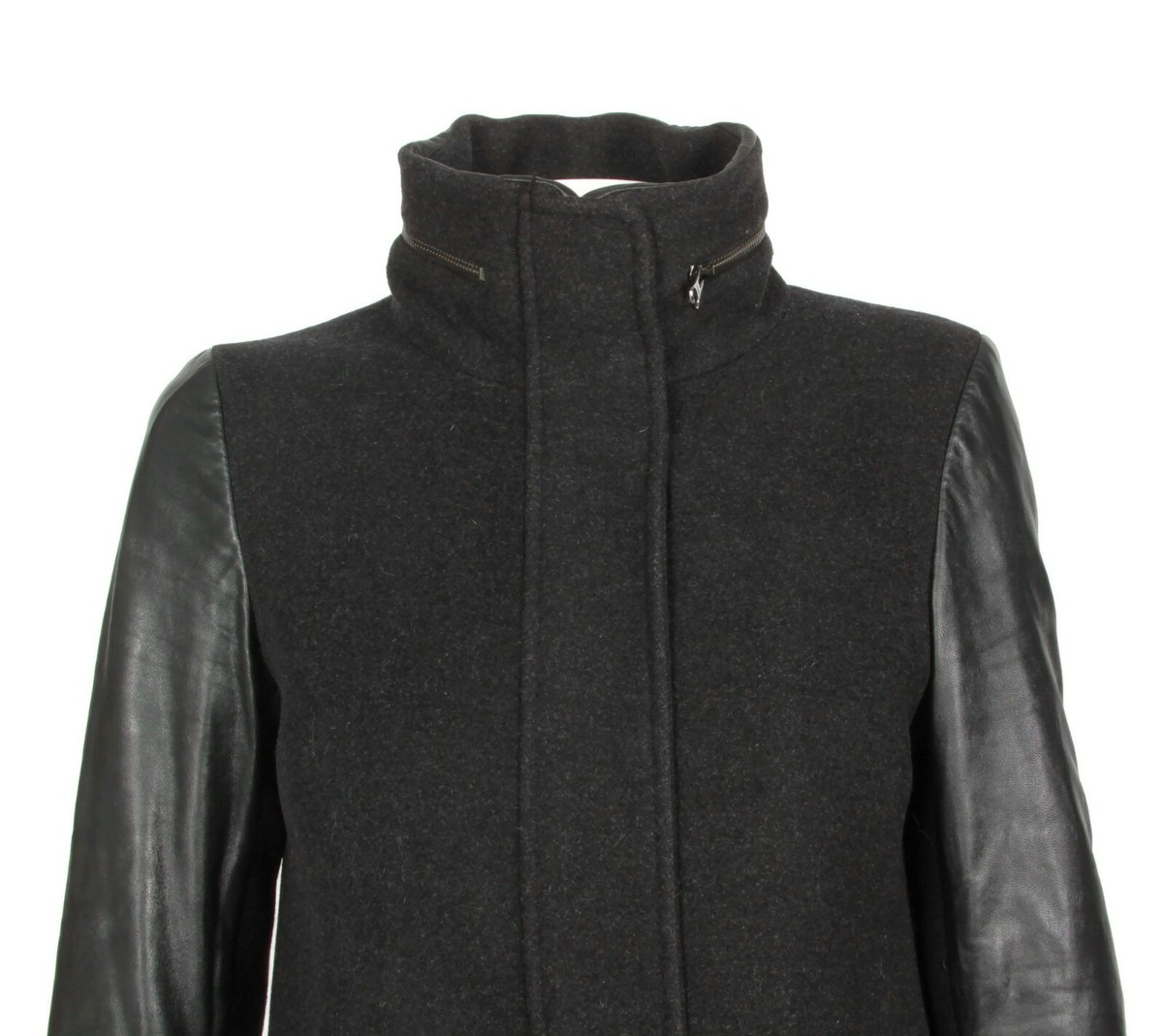 MACKAGE Beautiful Wool Leather Contrast Pea Coat Women's Jacket Black size Small View 2