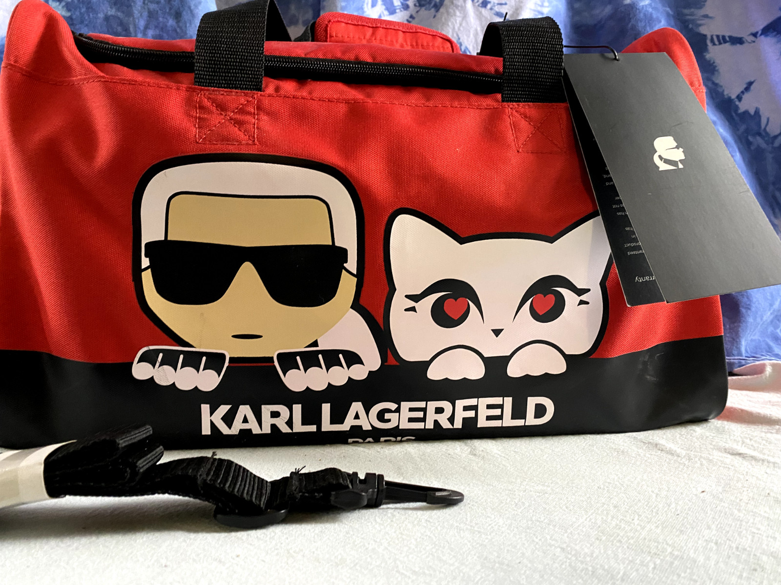 Bolso de lona rojo y negro Karl Lagerfeld Paris con correas * nuevo *