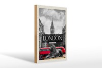 Holzschild Reise 20X30 Cm London England Big-Ben Schwarz Weiß Schild Wooden Sign