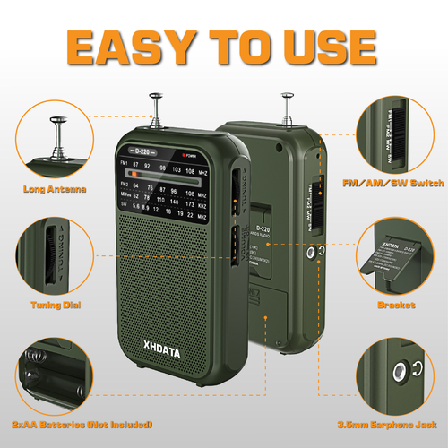 XHDATA D-220 Pocket Radio Portable Mini FM/AM/MP3 Radio Speaker Christmas Gift - Picture 15 of 20