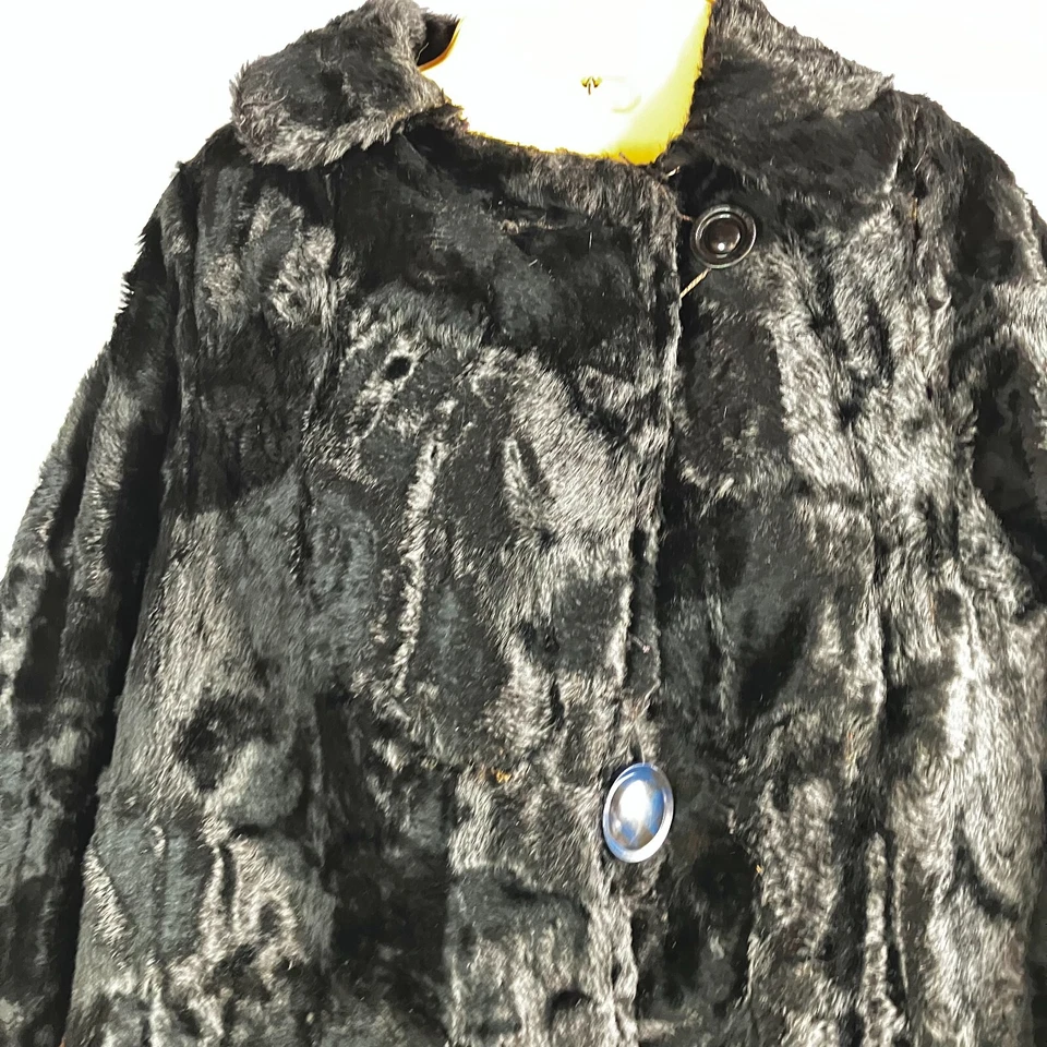 Винтажный 1920-х ручной работы черный измельченный плюшевый искусственного меха пальто S/M - Изображение 2 из 4