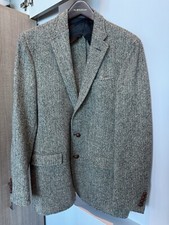 Ralph Lauren Polo Herringbone Jacket Blazer Men 42L Leather Buttons Excellent