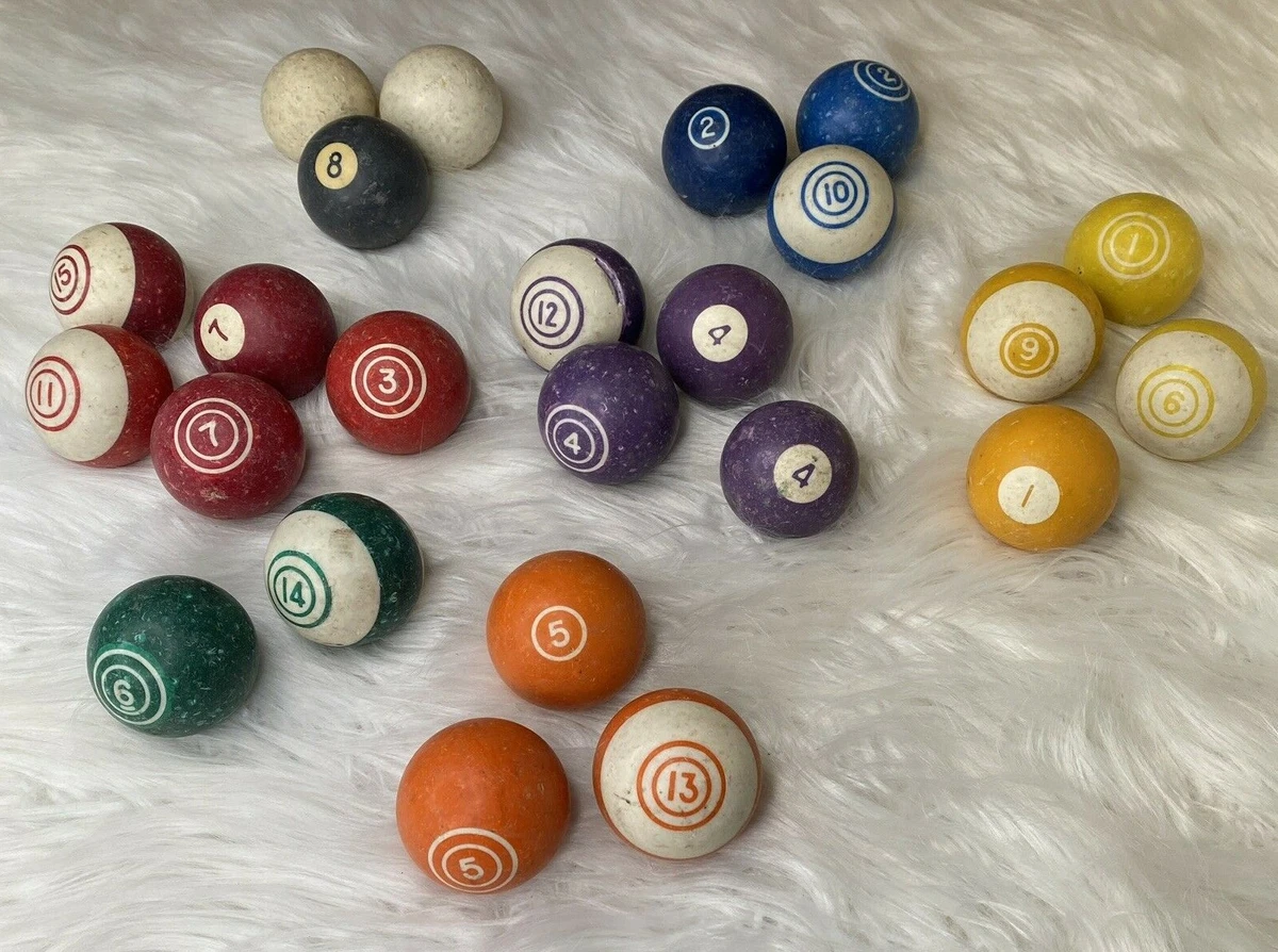 Vintage Lot of 22 Billiard Pool Balls Mixed Colors s Solid Stripes 2 More