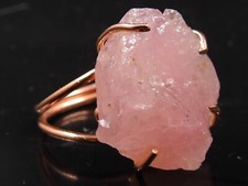 Rose Quartz Ring Crystal Rough Copper Jewelry Wire Wrapping Adjustable Size