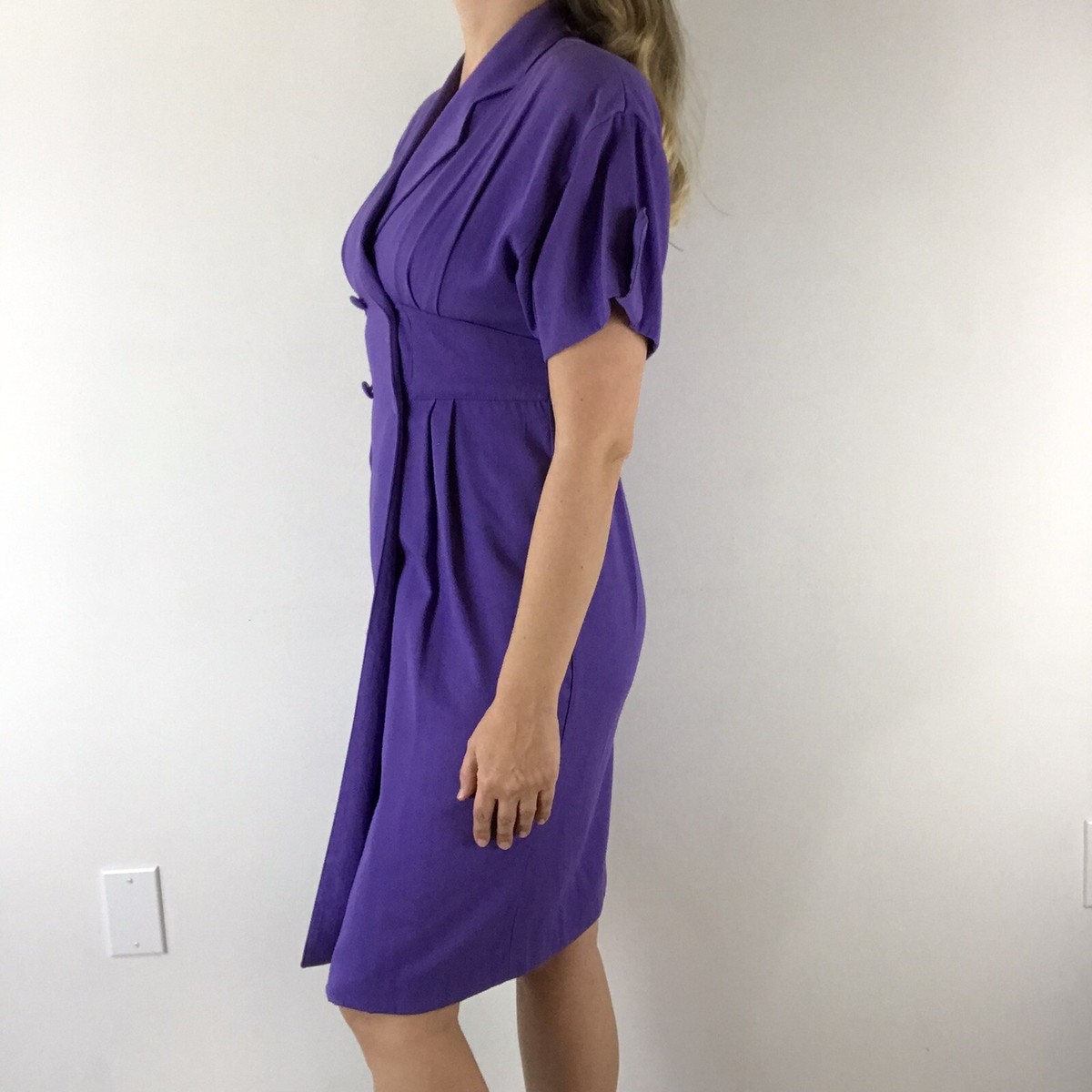 Susane Bennett Petite Vintage Purple Secretary Dress Size 4 Midi Button Front View 2