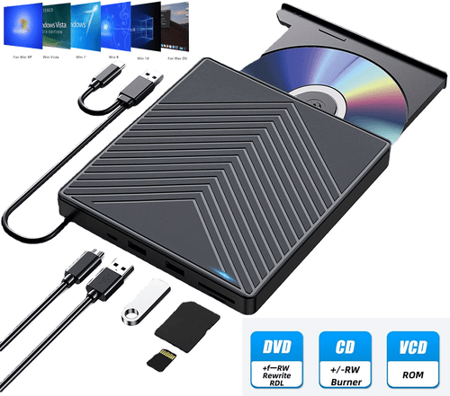 External CD DVD Drive for PC Laptop Windows 11 10 USB 3.0 Burner Reader Writer - 第 1/10 張圖片
