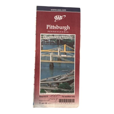 Vtg 2001 AAA Pittsburgh Pennsylvania Downtown & Vicinity Travel Paper Road Map
