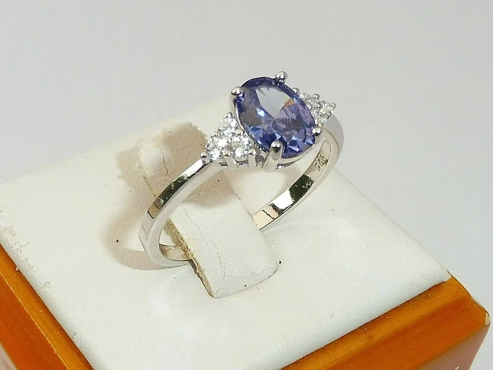 Anello da donna in argento sterling 925 con tanzanite e zaffiro bianco - Immagine 3 di 4