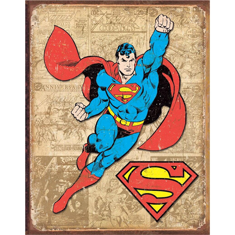 Plaque métal Superman Panels 30 x 40 cm pour déco salon geek