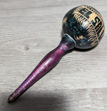 Vintage El Salvador 7" Maraca Wooden Rumba Rattle Folk Art Souvenir Carving